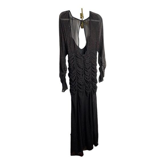 Dundas x Revolve Stardust Ruched Maxi Dress Long Sleeve Side Slit Black Ruby XL - Picture 12 of 14